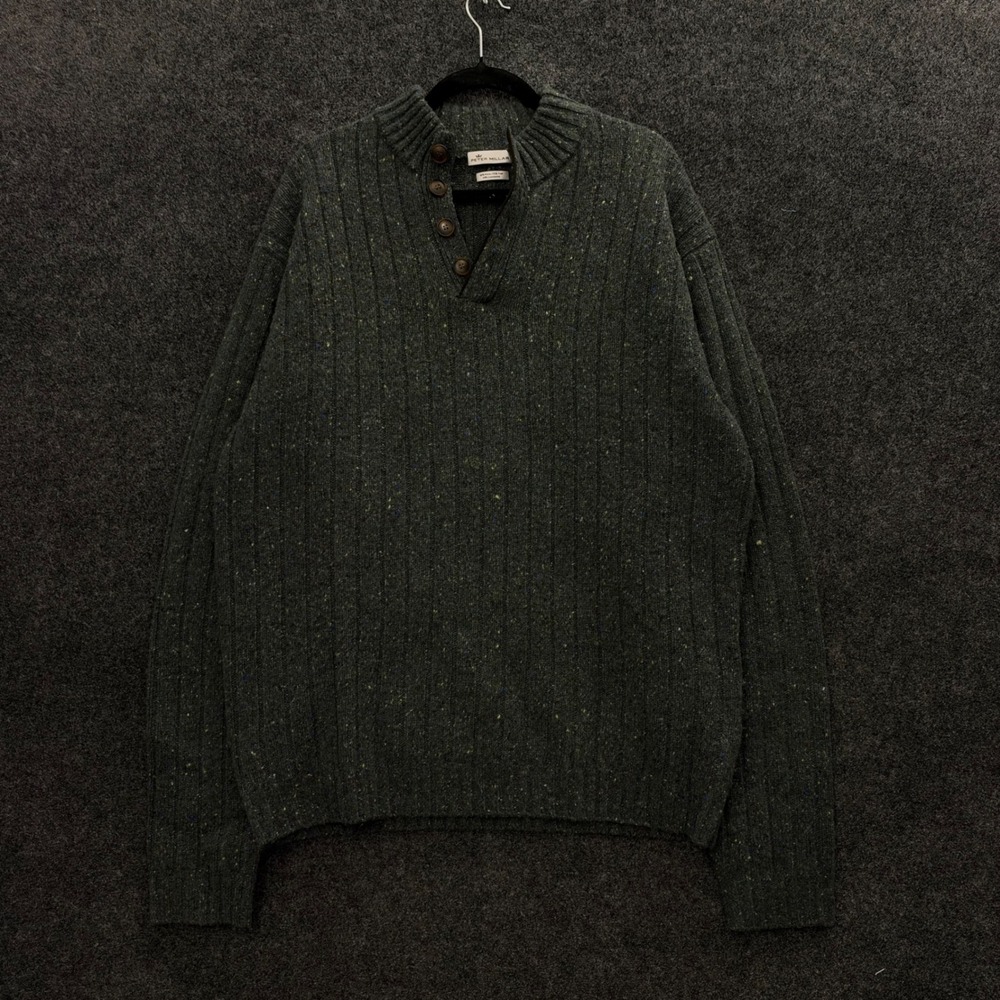 Peter Millar Mens Green Donegal Wool Yak Cashmere Ribbed Mock Neck Sweater LT